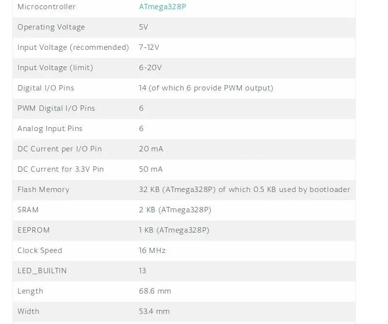 مشخصات برد آردوینو UNO